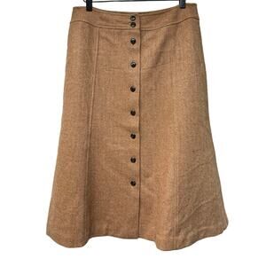 Vintage Talbots Women Size 10 Petite Skirt 100% Wool Camel Button Front A-Line
